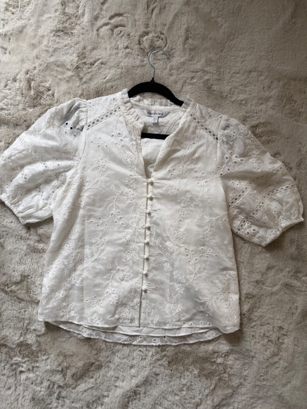 🇦🇺 Forever New white embroidered top- natural fibres S small. - Picture 3 of 10